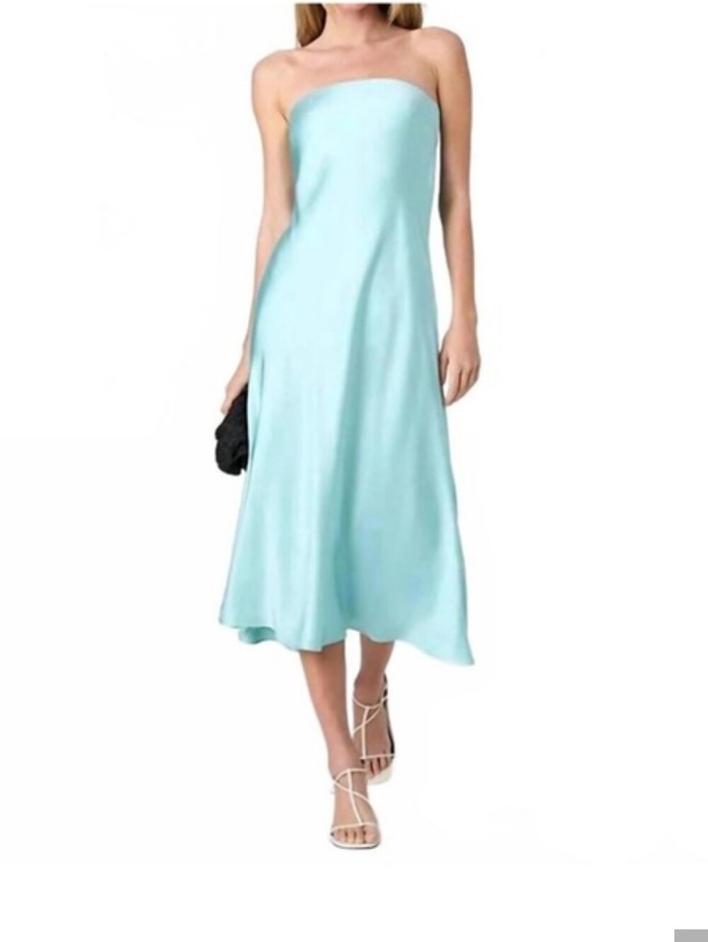 French Connection Oona Strapless Satin Midi Dress in Aqua